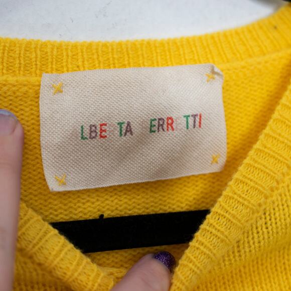 Alberta Ferretti Thursday Sweater Yellow Blue Graphic Wool Cashmere ASO SZ 4 - Picture 6 of 10